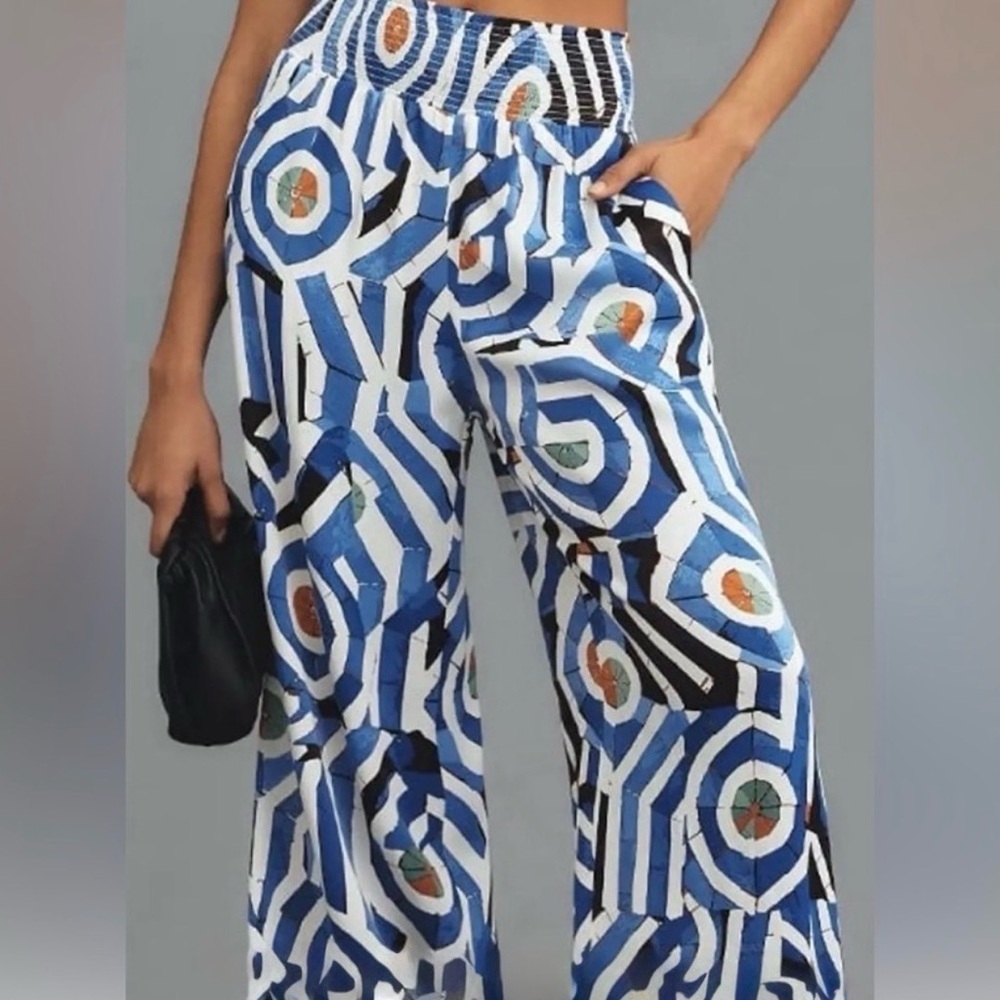 NWOT Maeve Geometric circles wide leg printed pants size small
